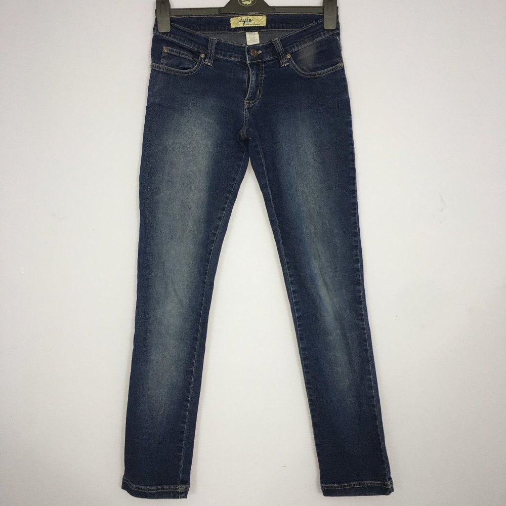 Tyte Juniors 3 Dark Wash Cotton Blend Embroidered Skinny Low Rise Blue Jeans